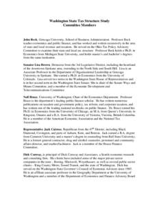 Washington State Tax Structure Study Committee Member Biographies