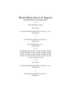 United States Court of Appeals FOR THE DISTRICT OF COLUMBIA CIRCUIT Filed: December 20, 2012 No[removed]COALITION FOR RESPONSIBLE REGULATION, INC., ET AL.,