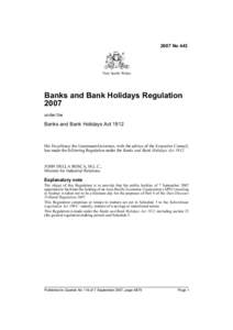 2007 No 443  New South Wales Banks and Bank Holidays Regulation 2007