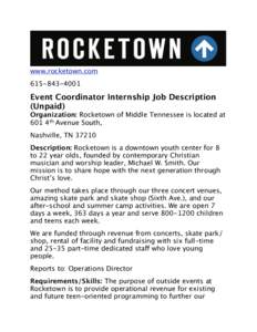 www.rocketown.comEvent Coordinator Internship Job Description (Unpaid)