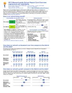 2013 Massachusetts School Report Card Overview LINCOLN-ELIOT[removed]Newton Public School District[removed]Pearl Street , Newton, MA[removed]Marcia Uretsky, Principal Phone: [removed]