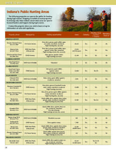 WHERE TO hUNT  Indiana’s Public Hunting Areas The following properties are open to the public for hunting during legal seasons. Trapping is available at most properties by drawing only. State wetland conservation areas