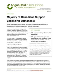 For Immediate Release Canadian Public Opinion Poll Page 1 of 10 EUTHANASIA