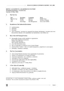 ANGLICAN SCHOOLS CONFERENCE REPORT: MAY, 2000  BEING A LEADER IN A LEADERLESS CULTURE Workshop Presentation: Dr Keith Suter Saturday, 20 May, 2000 1.