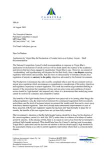 Application for declaration of the airside services at Sydney Airport, Submission by Canberra International Airport in response to NCC Draft Recommendation, 14 August 2003