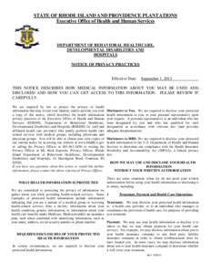 STATE OF RHODE ISLAND AND PROVIDENCE PLANTATIONS Executive Office of Health and Human Services DEPARTMENT OF BEHAVIORAL HEALTHCARE, DEVELOPMENTAL DISABILITIES AND HOSPITALS