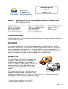 Microsoft Word - Compliance Circular #Hydro Vac Trucks with Front Mounted Hose Reels to Operate Under General Authoriza