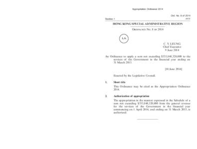 《2014 年撥款條例》  Appropriation Ordinance[removed] 年第 8 號條例 A934