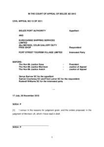 IN THE COURT OF APPEAL OF BELIZE ADCIVIL APPEAL NO 13 OF 2011 BELIZE PORT AUTHORITY