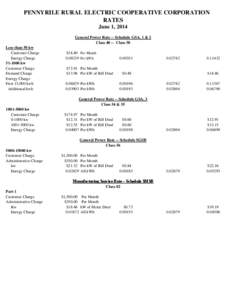 PENNYRILE RURAL ELECTRIC COOPERATIVE CORPORATION RATES June 1, 2014 General Power Rate -- Schedule GSA, 1 & 2 Class[removed]Class 50 Less than 50 kw