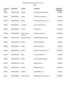 TDOT Claims ExpirationJuly 15, 2014 Page 1 Contract No.  Project No.