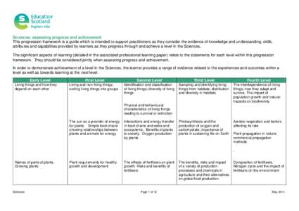 Sciences: assessing progress and achievement This progression framework is a guide which is intended to support practitioners as they consider the evidence of knowledge and understanding, skills, attributes and capabilit