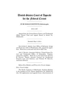 United States Court of Appeals for the Federal Circuit ______________________ IN RE ROSLIN INSTITUTE (Edinburgh) ______________________