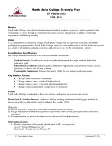 North Idaho College Strategic Plan SP Version[removed] – 2016 Mission North Idaho College meets the diverse educational needs of students, employers, and the northern Idaho