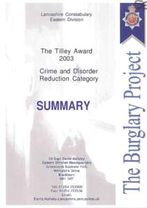 Lancashire Constabulary Eastern Division The Tilley Award 2003 Crime and Disorder