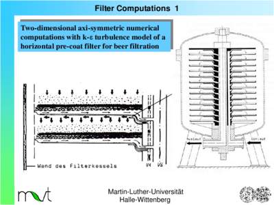 Filter Computations 1 Two-dimensional axi-symmetric numerical computations with k-ε turbulence model of a horizontal pre-coat filter for beer filtration  Martin-Luther-Universität