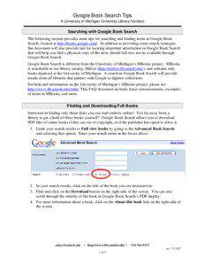 Google Book Search Tips A University of Michigan University Library Handout