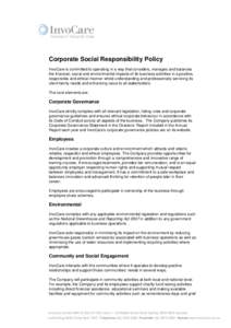 InvoCare’s Sustainability and Corporate Social Responsibility Policies