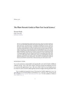 FebruaryThe Plain Person’s Guide to Plain Text Social Science* Kieran Healy Duke University 