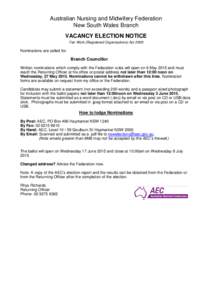 Australian Nursing and Midwifery Federation NSW Branch Election Notice