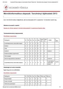 Kecskeméti Főiskola Gépipari és Automat... alapszak: Tanulmányi tájékoztató 2013
