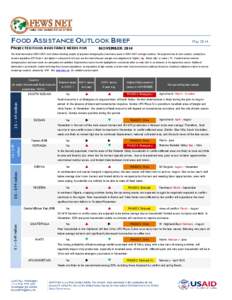 FOOD ASSISTANCE OUTLOOK BRIEF PROJECTED FOOD ASSISTANCE NEEDS FOR May[removed]NOVEMBER 2014