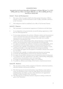 CONSTITUTION Amended by the General Assembly at Helsingør on 22 Junesee Fontes), p162-3); at Oslo on 12 Augustsee Fontes), p16-17); at Antwerp on 18 JulyArticle I - Name and 