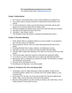 The Content Marketing Handbook Summary Notes  For questions please email: i​      