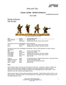 Hints and Tips Colour Guide – British Airborne By Michael Farnworth March 2008 British Airborne SAS Europe