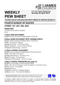 WEEKLY PEW SHEET For the week beginning Sunday 26 April 2015