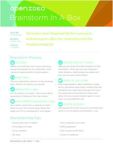 Brainstorm In A Box TOTAL TIMEminutes MATERIALS post-its, pens