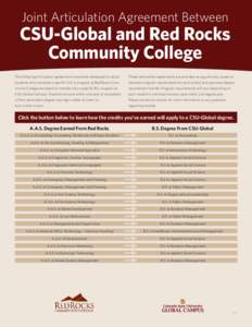 Joint Articulation Agreement Between  CSU-Global and Red Rocks Community College The following articulation agreements have been developed to assist