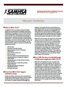 project overview What is BRSS TACS? In September 2011, the Substance Abuse and Mental Health Services Administration (SAMHSA) awarded the Bringing Recovery Supports to Scale Technical Assistance Center Strategy (BRSS TAC