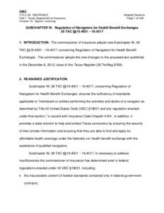 2962 TITLE 28. INSURANCE Part I. Texas Department of Insurance Chapter 19. Agents’ Licensing  Adopted Sections