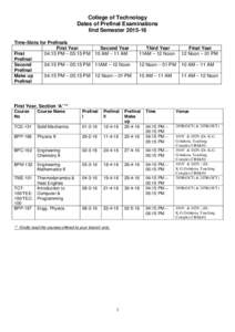 College of Technology Dates of Prefinal Examinations IInd SemesterTime-Slots for Prefinals First Year Second Year