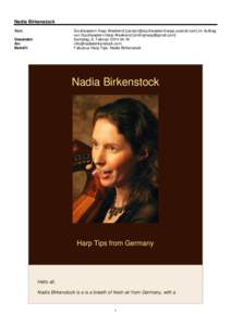 Nadia Birkenstock Southeastern Harp Weekend [] im Auftrag von Southeastern Harp Weekend [] Samstag, 8. Februar:16  Fabulous Harp T