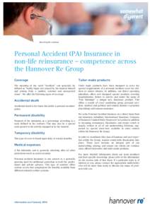 Searching for solutions  Personal Accident (PA) Insurance in non-life reinsurance – competence across the Hannover Re Group Coverage