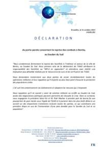 Bruxelles, le 31 octobre[removed]DÉCLARATION du porte-parole concernant la reprise des combats à Bentiu, au Soudan du Sud