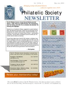Vol. 59 No. 2  May-July 2009 Bringing stamp and postal-history collectors together since 1919