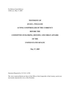 Acting Comptroller Julie L. Williams Testimony before the U.S. Senate Committee on Banking, Housing and Urban Affairs