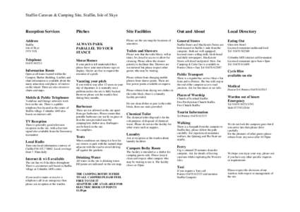 Staffin Caravan & Camping Site, Staffin, Isle of Skye  Reception Services