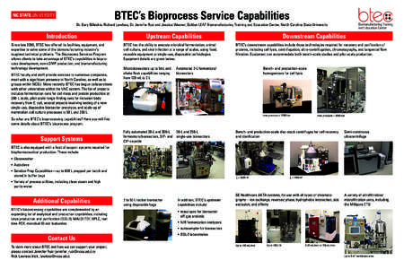 BTEC’s Bioprocess Service Capabilities Dr. Gary Gilleskie, Richard Lawless, Dr. Jennifer Ruiz and Jessica Weaver; Golden LEAF Biomanufacturing Training and Education Center, North Carolina State University Introduction