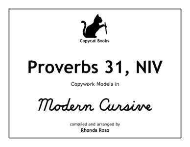 Copycat Books  Proverbs 31, NIV Copywork Models in  Moåern CursiÌí