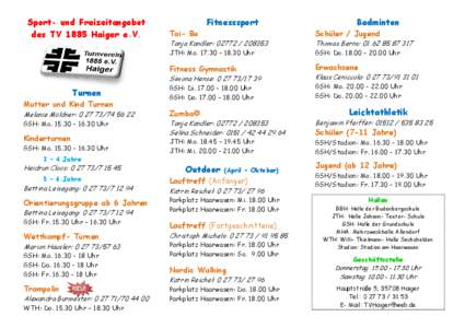 Sport- und Freizeitangebot des TV 1885 Haiger e.V.