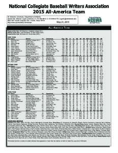 National Collegiate Baseball Writers Association 2015 All-America Team St. Edward’s University • Department of Athletics Sports Info. Director: Logan Lawrence, O: , C: ,  M