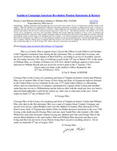 Southern Campaign American Revolution Pension Statements & Rosters Bounty Land Warrant information relating to William Piles VAS200 Transcribed by Will Graves vsl 11VA[removed]