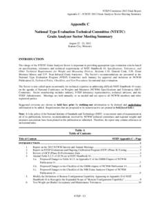 NTEP Committee 2013 Final Report Appendix C – NTETC 2012 Grain Analyzer Sector Meeting Summary Appendix C National Type Evaluation Technical Committee (NTETC) Grain Analyzer Sector Meeting Summary