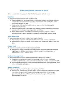 Summary of Anti-Fraud Provisions in the Affordable Care Act