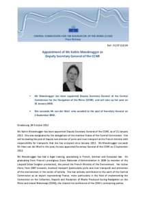 Ref.: CC/CP[removed]Appointment of Ms Katrin Moosbrugger as Deputy Secretary General of the CCNR  