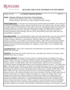 Geography of New Jersey / Education in the United States / New Jersey / Association of American Universities / New Brunswick /  New Jersey / Rutgers–Camden / Rutgers–Newark / Library / Preservation / Rutgers University / Coalition of Urban and Metropolitan Universities / Library science